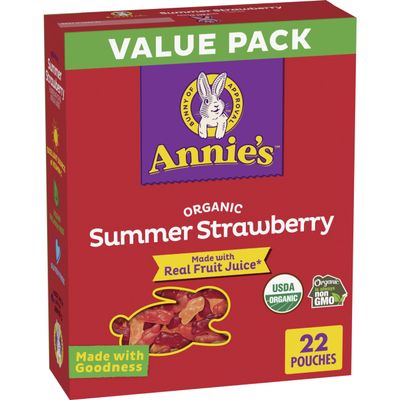 Annie's Organic Bunny Fruit Flavored Snacks, Summer Strawberry, Gluten Free, Value Pack, 22 Pouches, 15.4 oz