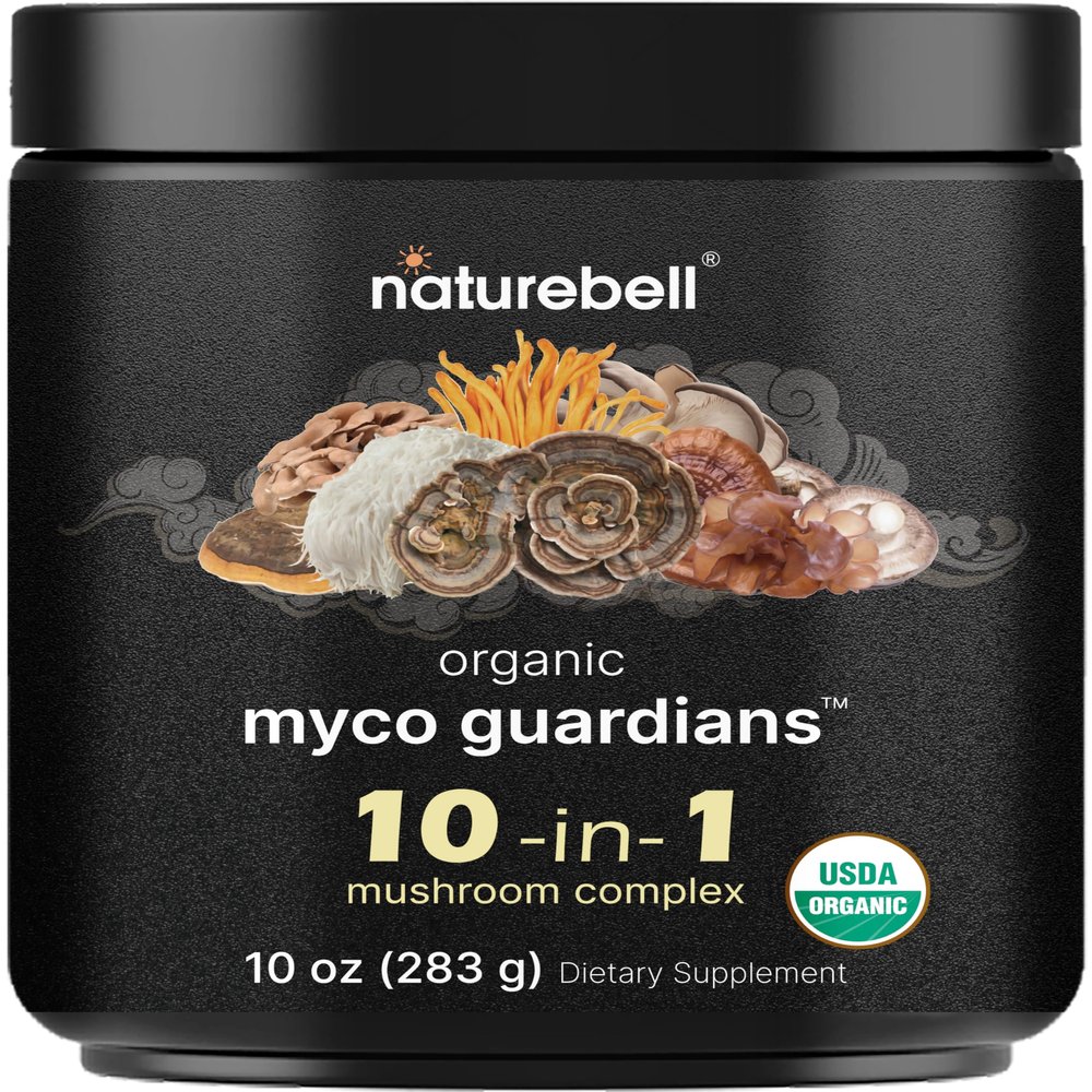 NatureBell Organic Mushroom Powder, 10oz | 10-in-1 Adaptogenic Blend with Lions Mane, Reishi, Shiitake, Chaga & More | Great for Coffee, Smoothies & Recipes