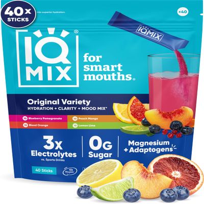 IQMIX Hydration Electrolyte Powder  4-in-1 Formula for Hydration, Mental Clarity, Mood and Recovery  Sugar-Free Drink Mix, Keto, Magnesium L-Threonate, Lions Mane  40 Count Variety Pack