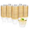 Nervure 120PCS Gold Plastic Cups - 9Oz Gold Rimmed Plastic Cups - Heavy Duty Disposable Clear Cup with Gold Rim Perfect for Weddings, Receptions & Parties view 1