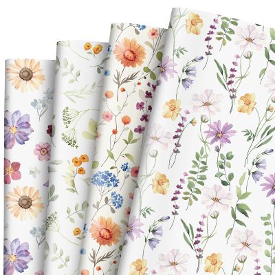 AnyDesign Floral Wrapping Paper Wild Flowers Gift Wrap Paper Bulk Decorative Flower Plants Art Paper for Wedding Birthday Baby Shower DIY Craft Gift Packing, 19.7 x 27.6 Inch, Folded Flat, 8 Sheet