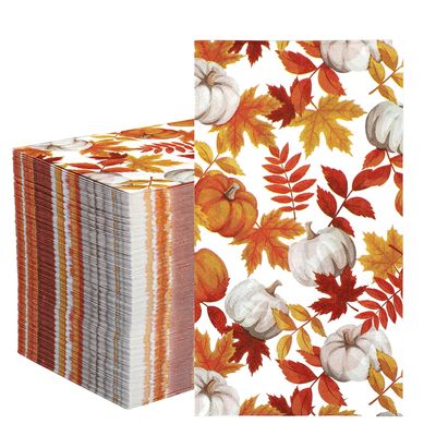 120 Pieces Fall Paper Napkins Pumpkin Maple Leaves Guest Napkin Fall Decorative Napkins Disposable Hand Towels for Thanksgiving Autumn Harvest Party Supplies Bathroom Table Decor, 7.8 x 4.3 Inch