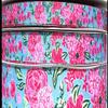 3yds 5/8" 7/8" or 1.5" Pink Blue Roses Lily Peony Floral Grosgrain Ribbon (7/8") view 1