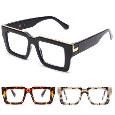 JM 3 Pack Oprah Style Reading Glasses for Women Men with Spring Hinge, Fashion Oversized Square Blue Light Blocking Readers +2.0