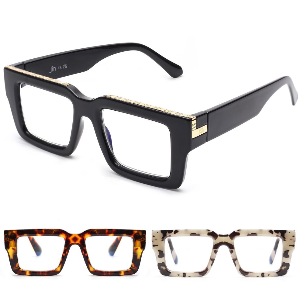 JM 3 Pack Oprah Style Reading Glasses for Women Men with Spring Hinge, Fashion Oversized Square Blue Light Blocking Readers +2.0