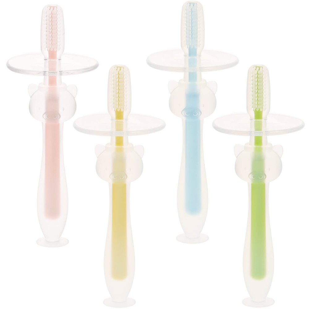 Beaupretty 4pcs Silicone Toothbrush with Base Boy Girl Training Oral Cleaner for Gums and Tongue Soft Bristles for Safe Newborn Use