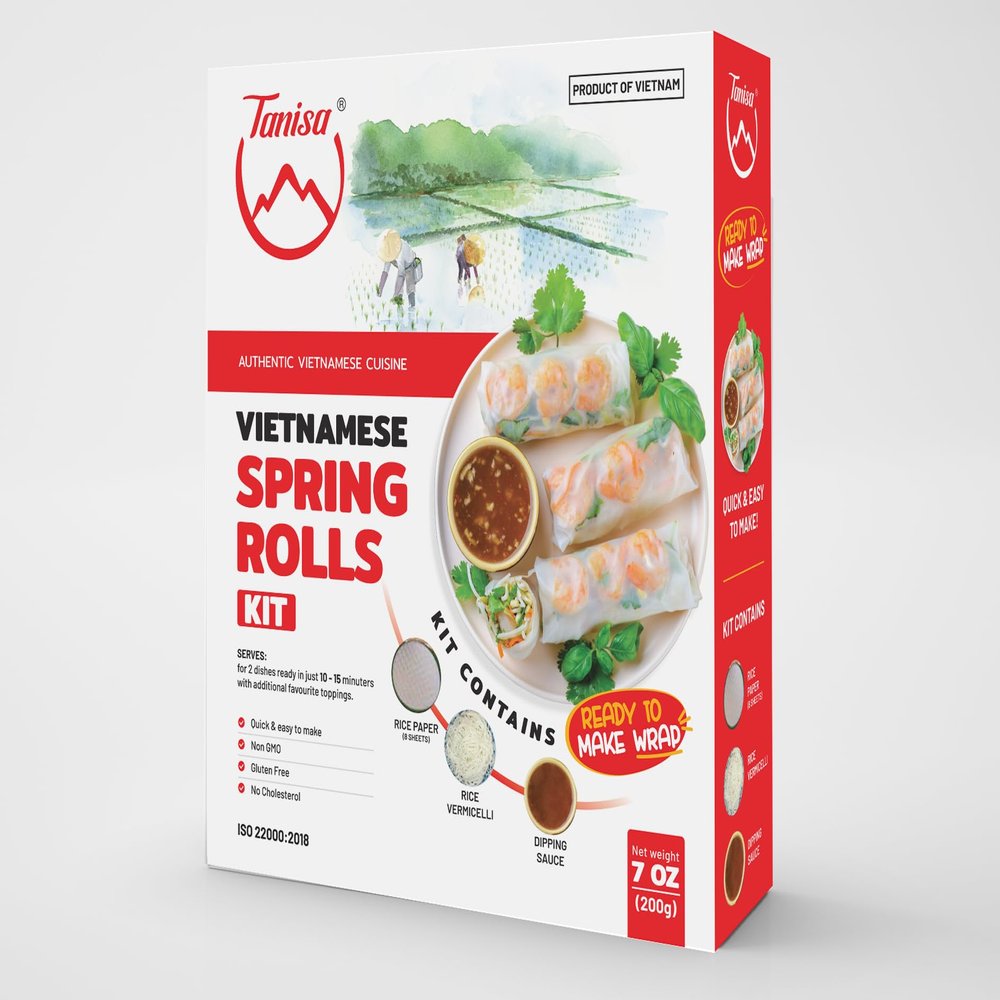 TANISA 3 in 1 Rice Paper Spring Rolls Meal Kit, Rice Paper Wrapppers, Rice Noodles with Peanut and Soy Dip, Spring Roll Wrappers Convenient Meals, Papel de arroz comestible