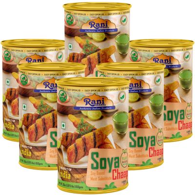Rani Soya Chaap (Plant Based Protein) 30oz (1.875lbs) 850g, Pack of 6 ~ Easy Open Lid | All Natural | Vegan | No Colors | NON-GMO | Kosher | Indian Origin | Soy Based Meat Substitute