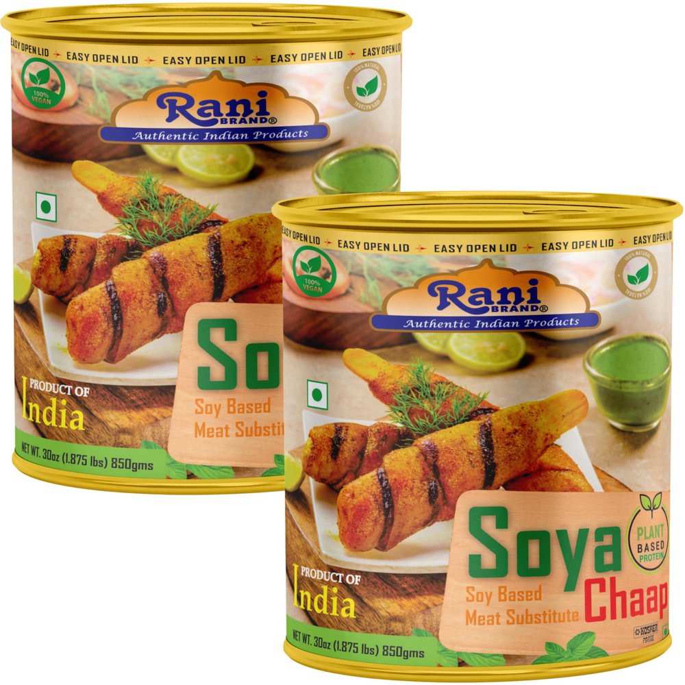 Rani Soya Chaap (Plant Based Protein) 30oz (1.875lbs) 850g, Pack of 2 ~ Easy Open Lid | All Natural | Vegan | No Colors | NON-GMO | Kosher | Indian Origin | Soy Based Meat Substitute