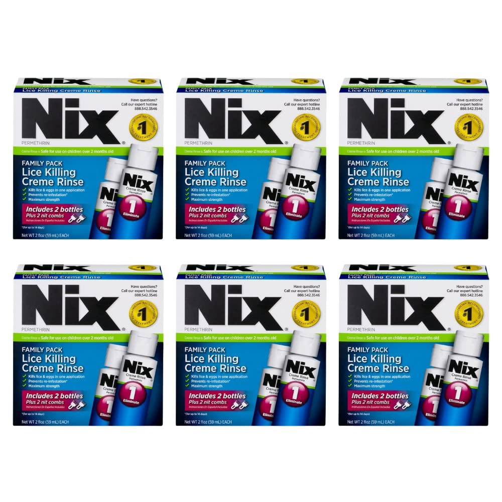 Nix Lice Killing Crme Rinse Family Pack, 4 Fl Oz Crme Rinse and 2 Nit Combs (Pack of 6)