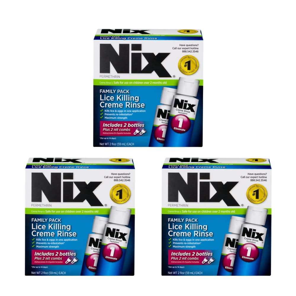 Nix Lice Killing Crme Rinse Family Pack, 2 oz Crme Rinse and 2 Nit Combs, (Pack of 3)