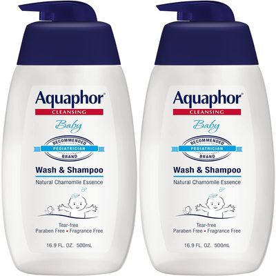 Aquaphor Baby Wash and Shampoo - Mild, Tear-free 2-in-1 Solution for Babys Sensitive Skin - 16.9 fl. oz. Pump - Pack of 2