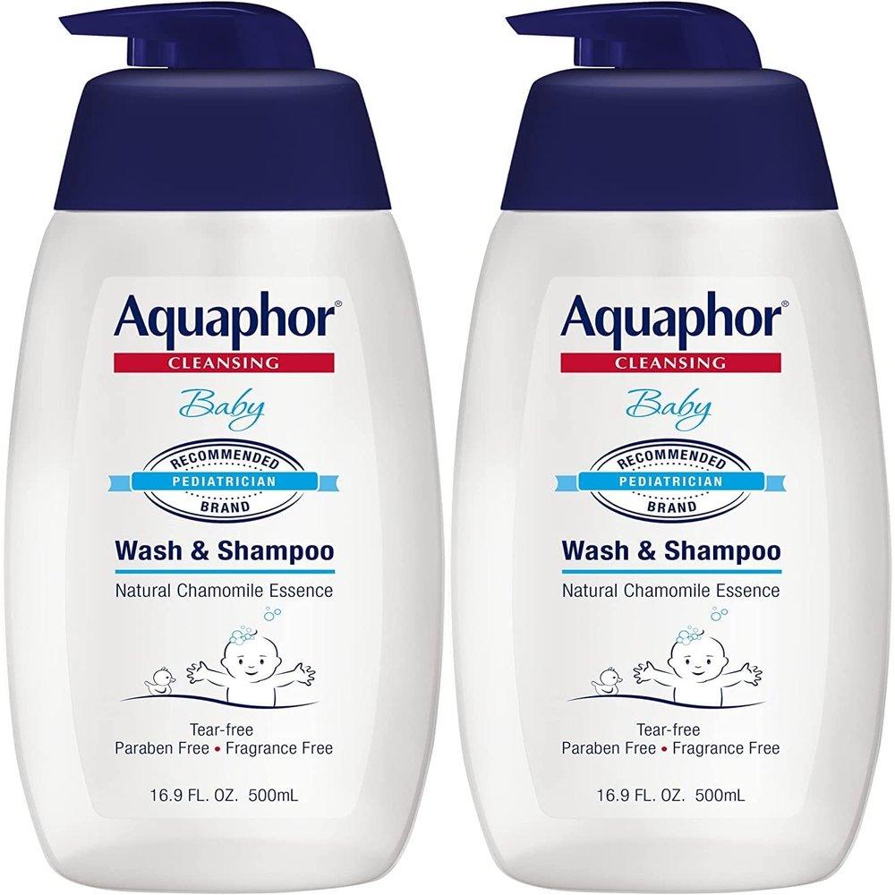 Aquaphor Baby Wash and Shampoo - Mild, Tear-free 2-in-1 Solution for Babys Sensitive Skin - 16.9 fl. oz. Pump - Pack of 2