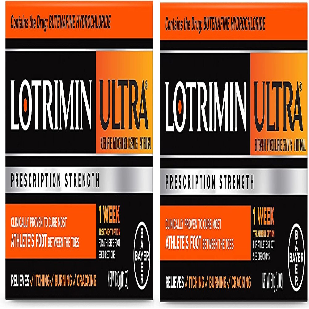 Lotrimin Ultra 1 Week Athlete's Foot Treatment - Antifungal Cream with Butenafine Hydrochloride 1% for Rapid Relief from Ringworm and Athlete's Foot, 1.1 Ounce (30 Grams) (Pack of 2)