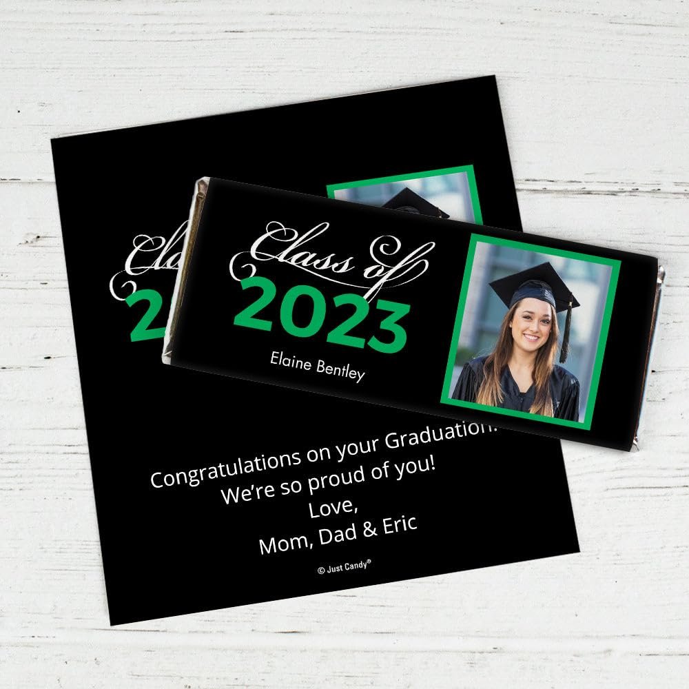 12ct Graduation Candy Party Favors Personalized Belgian Chocolate Bars & Wrappers DIY Assembly Required - Green