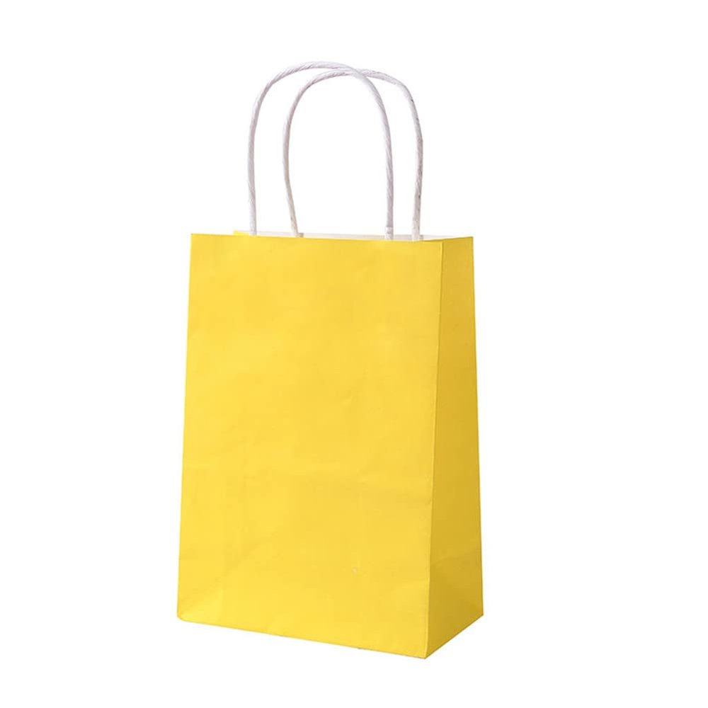 100 pack kraft paper shopping bag with handles for gift bags, used in boutiques, small businesses, retail stores, birthday parties, Christmas, Valentine's Day, and holiday handbags (Yellow,26X12X32CM)