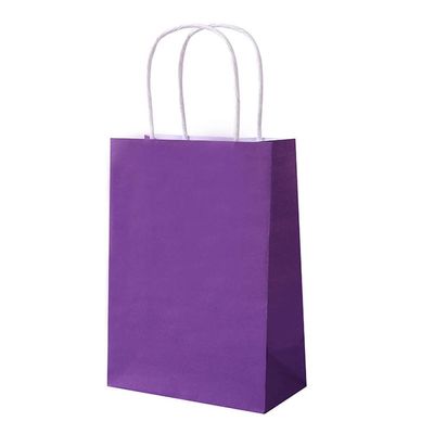 100 pack kraft paper shopping bag with handles for gift bags, used in boutiques, small businesses, retail stores, birthday parties, Christmas, Valentine's Day, and holiday handbags (Purple,26X12X32CM)