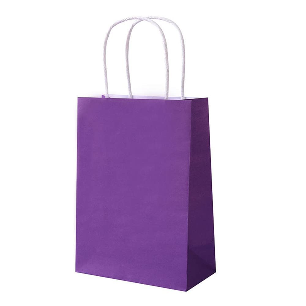 100 pack kraft paper shopping bag with handles for gift bags, used in boutiques, small businesses, retail stores, birthday parties, Christmas, Valentine's Day, and holiday handbags (Purple,26X12X32CM)