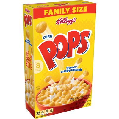 Corn Pops Breakfast Cereal, 8 Vitamins and Minerals, Kids Snacks, Original, Family Size (12 Boxes)
