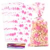 COQOFA 100 Pcs 5"X11" Gift Wrap Cello Cellophane Treat Bags Party Favor bag Clear Candy Cookie Bag Plastic Poly Goodie Storage Bags with Twist Ties for Baby Shower, Birthday, Wedding ,Party Decorations(Pink Elephant) view 1