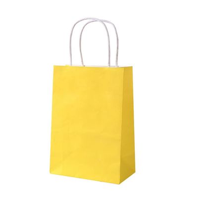 100 pack kraft paper shopping bag with handles for gift bags, used in boutiques, small businesses, retail stores, birthday parties, Christmas, Valentine's Day, and holiday handbags (Yellow,21X11X27CM)