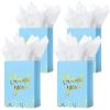 Tinlade 30 Pcs Thank You Gift Bags with Tissue Paper Gold Thank You Wedding Bags with Handle for Graduation Business Shopping Wedding Shower Party Favors(Light Blue) view 1