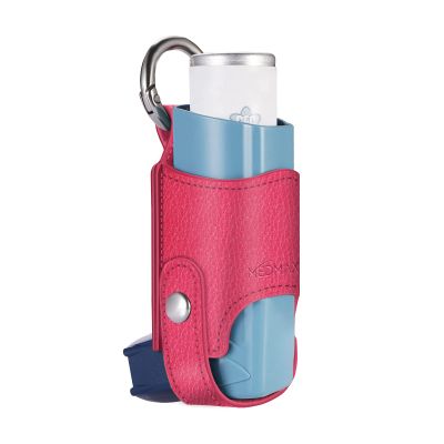 MEDMAX Asthma Inhaler Holder PU Leather Protective Travel Handy Mini Holster, Lightweight Carrying Case with Carabiner Clip, Inhaler Not Included (Case Only), Magenta