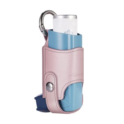 MEDMAX Asthma Inhaler Holder PU Leather Protective Travel Handy Mini Holster, Lightweight Carrying Case with Carabiner Clip, Inhaler Not Included (Case Only), Rose Gold
