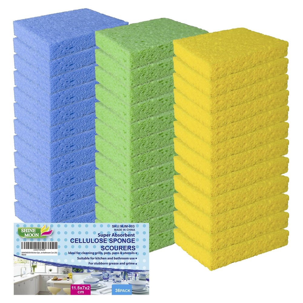 36 Pk Pop-Up Compressed Cellulose Sponges, Heavy Duty Scrub Kitchen Sponge, Clean Tough Messes Without Scratching Eco Friendly Reusable Compostable&Biodegradable 4.6x2.8x0.8Inch