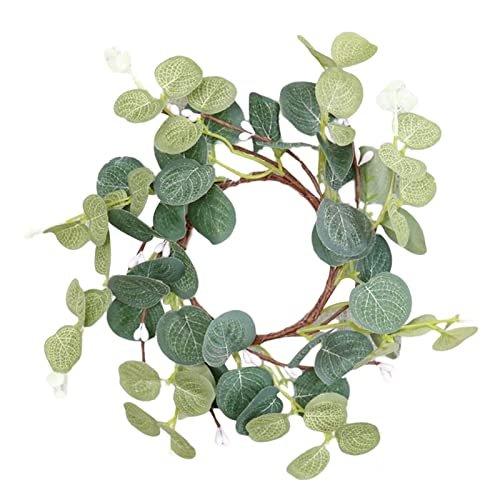 Duiaynke Eucalyptus Leaves Candle Holder Wreath and Small Simulated Berries Vitality Wreath Easter Farmhouse Home Warmth Decorations