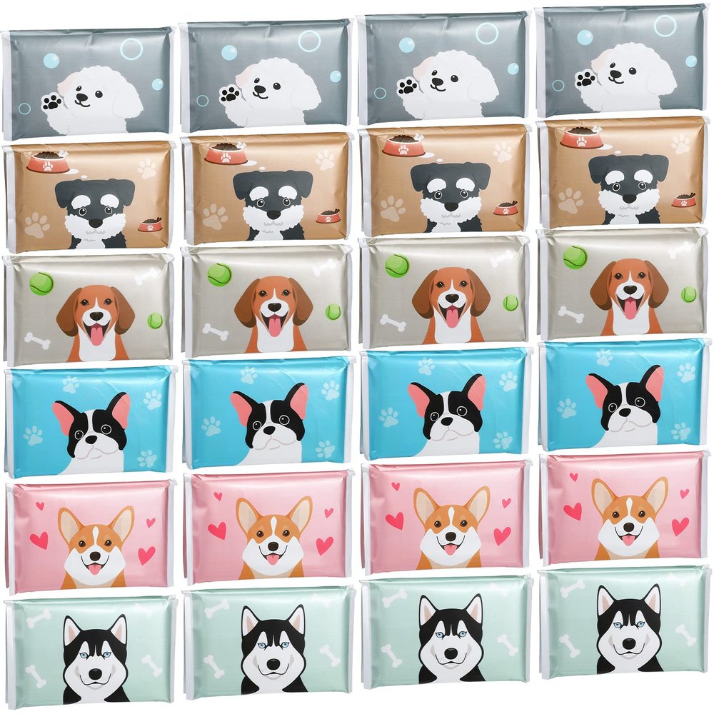 24 Packs Travel Size Tissue Pocket Slim Pack Facial 3 Ply Wallet Size Pocket Tissues for Travel Wedding Party Favors, 6 Styles(Dog)