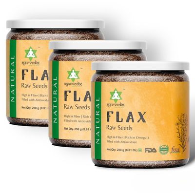 ayurvedix Premium Whole Raw Flax Seeds - Rich in Fiber, Omega-3 Fatty Acids | Great for Baking, Salads, Smoothies & Protein Balls | Premium Flaxseeds | Kosher - 250gm /8.8 Oz (Pack of 3)