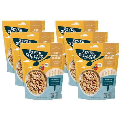 Seven Sundays Oat Protein Cereal, Simply Honey, 8 Oz Bag (Pack of 6), Gluten Free, 5g Upcycled Protein, 0g Refined Sugar, Crunchy Sweet Snack