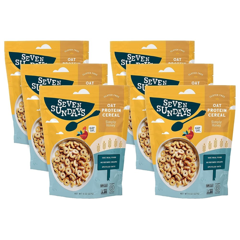Seven Sundays Oat Protein Cereal, Simply Honey, 8 Oz Bag (Pack of 6), Gluten Free, 5g Upcycled Protein, 0g Refined Sugar, Crunchy Sweet Snack