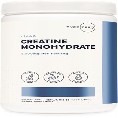Type Zero Creatine Monohydrate Powder (Unflavored | 500g), 5000 mg Per Serving, Micronized, Zero Sugar, Keto Friendly & Gluten Free, 100 Servings