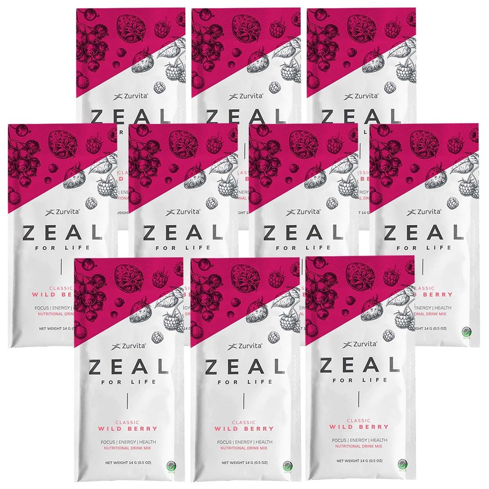 Zurvita - Zeal for Life Wellness Drink Mix - Wild Berry (Classic) Flavor - Gluten-Free, Vegan, with Vitamins and Minerals - 10 Single Packets
