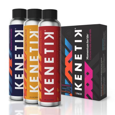 KENETIK Caffeine-Free Focus Concentrate  Brain Fuel for Mental Clarity Cognitive Endurance, Sugar-Free, Bioidentical Ketones (D-BHB), 4oz (4 Servings)  3 Pack, Variety