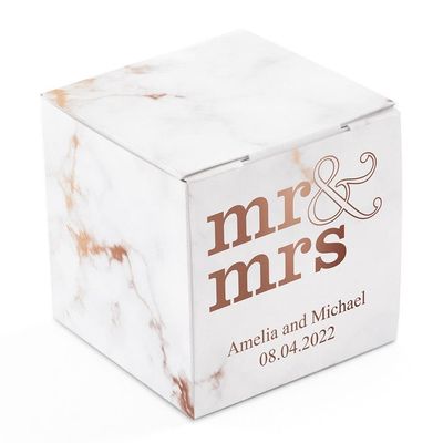 WEDDINGSTAR Miniature Custom Foil Printed Square Paper Favor Boxes - Mr & Mrs