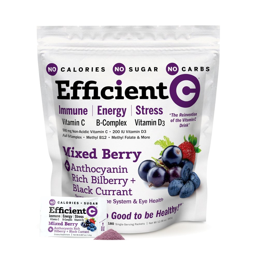 ANDREW LESSMAN Efficient C Mixed Berry 90 Packets - Immune, Energy, Stress and Eye Health Support. Reinvention of The Vitamin C Drink. No Calories. No Sugar. No Carbs. Easy to Mix.
