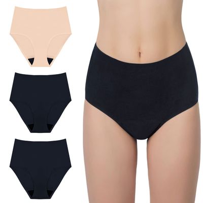 AIRCUTE Washable Urinary Incontinence Underwear for Women Absorbent Seamless High Waist Leak Protective Panty 3 Pack (Black-Black-Beige, 4X-Large)