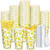 150 Pieces/50 Sets Lemonade Cups with Lids and Paper Straws 24oz Disposable Iced Coffee Paper Cup Summer Citrus Cold Cups for Lemonade Stand Supplies Fruit Party Beverages Drinks Juices view 1