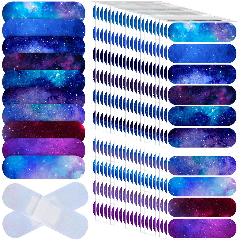 Patelai 300 Pieces Kids Bandages Bulk 10 Styles Children's Adhesive Flexible Colorful Cute Cartoon Bandages Waterproof Breathable Stickers Protection Care Cuts for Girls Boys(Galaxy)
