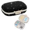 Soleebee Portable 8 Compartments Daily Pill Organizer, Bling Crystal Diamond Pill Box, Small Travel Pill Case, Pill Dispenser, Medicine Container Organizer to Hold Vitamin, Fish Oil (Black) view 1