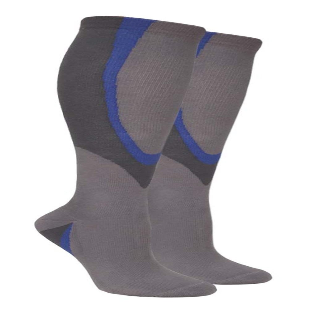 COUVER Compression Socks for Men & Women - Graduated Athletic Sport Compression Socks for Running, Gym & Recovery, Geometry Grey/Blue, Large/X-Large, 1 Pair