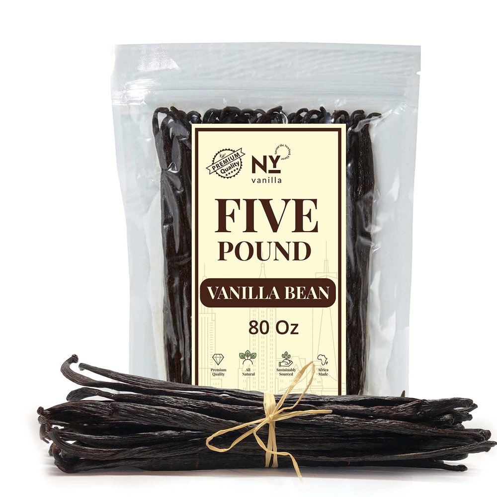 5 Lb. Vanilla Beans Grade A, Premium Whole Vanilla beans Bulk, 6-8 Inches, Gourmet Vanilla Bean Pods for Extract & Baking - NYVanilla