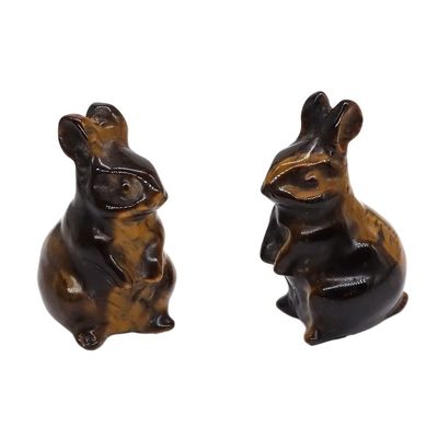 HXSCOO 1.5" Rabbit Easter Figurine Micro Landscape Natural Amethyst Rose Quartz Stone Carved Healing Crystal Spiritual Home Decor (Color : Tiger Eye, Size : 5PC)