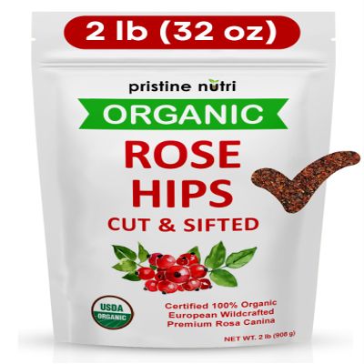 2 lb (32 oz) 100% USDA Organic Rose Hips Dried Bulk, Rosehips Cut & Sifted Shells, 95% Seedless, European All Natural, Makes 140 Cups of Vitamin C Rich Tea (packaging may vary)