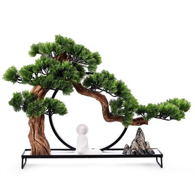 Artificial Plants Simulation Welcome Pine Green Plant Bonsai Iron Art Japanese Living Room Entrance Fake Mountain Bonsai Home Decoration Indoor Ornaments Bonsai Pine Tree (Color : Brass)