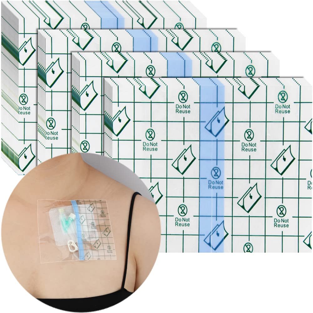 50Pcs Waterproof Shower Protector Bandage 4x4.7 inch for Chest Chemo Port Dialysis Catheter Shower Cover Hemodialysis Surgery Incisions Guard Bath Patch Transparent Film Clear Adhesive Wounds Dressing