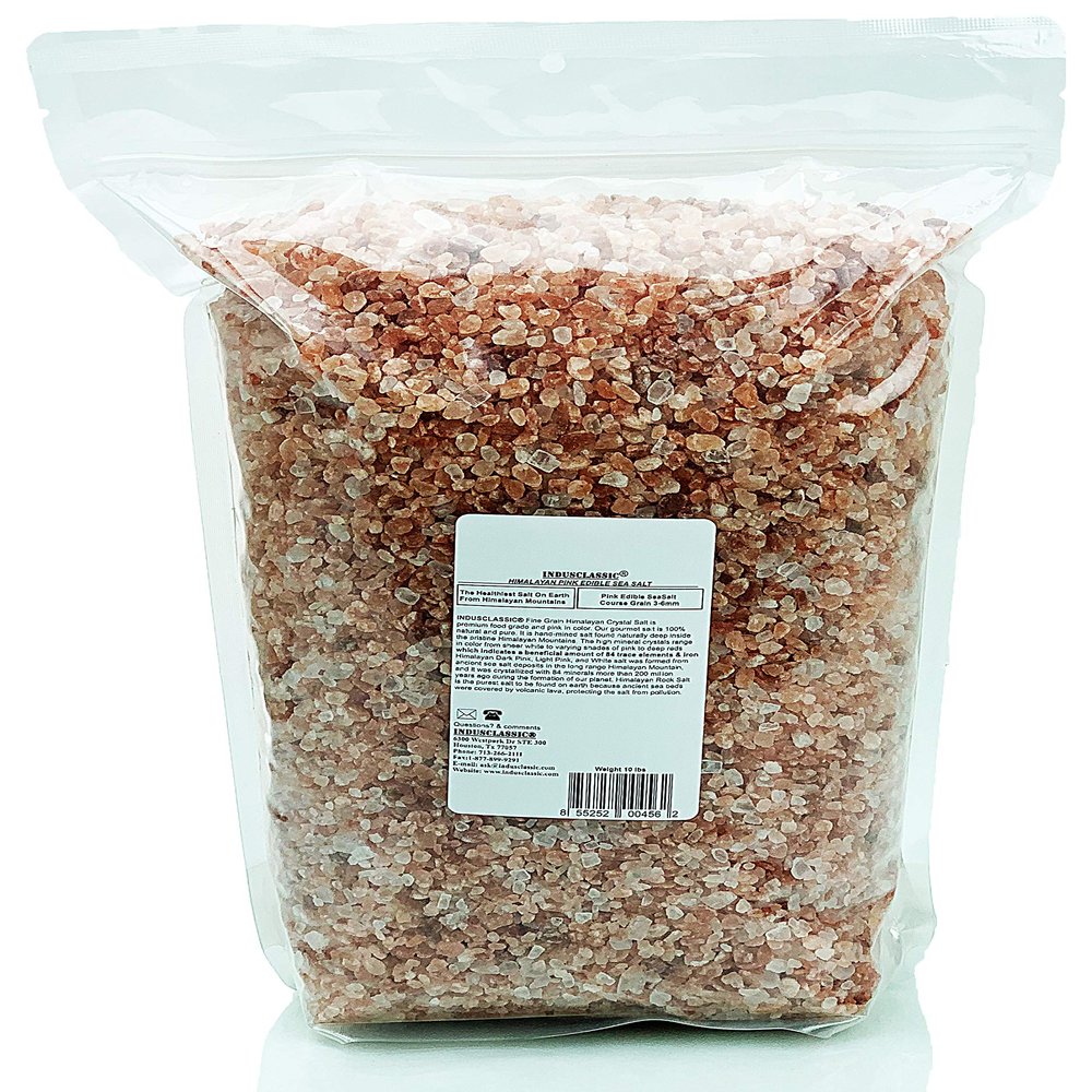 IndusClassic Kosher Pure Natural Halall Unprocessed Himalayan Edible Pink Cooking Sea Salt --- 10 lbs Coarse Grain 0.3mm to 6mm